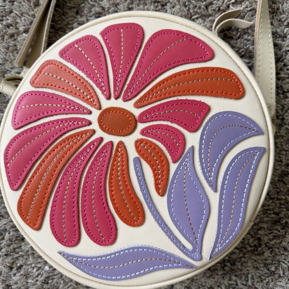 Portland Leather Large Circle Crossbody Bag Wildflower Bone